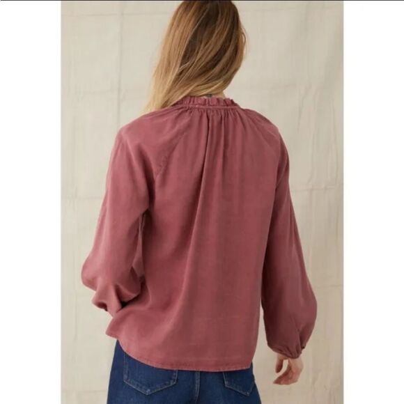 NWT Anthro Cloth & Stone Raglan Ruffle Neck Blouse in Blue/Green Size: M - Picture 5 of 16